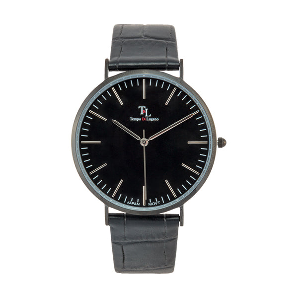 LUGANO BLACK LEATHER 40MM BLACK BLACK Lugano Classic - (Black/Black) - Tempo Di Lugano Watches main image 3